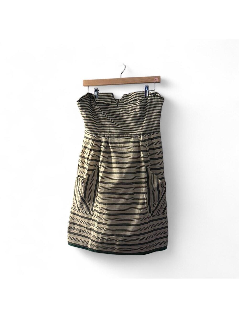 Anthropologie Maeve Changing Stripes Strapless Dress 8P Linen Blend